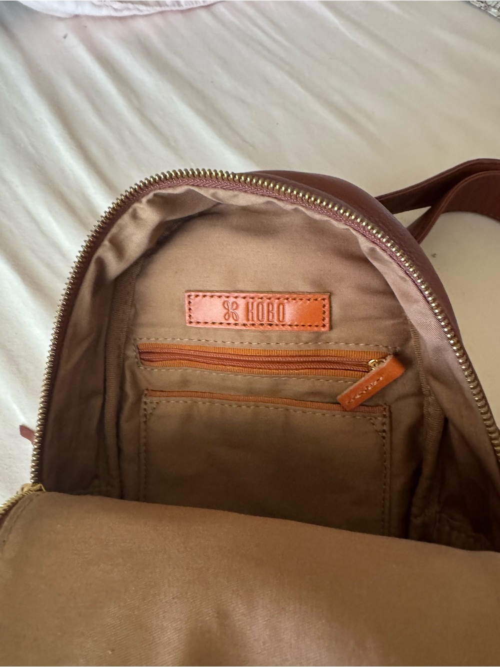 HOBO Brown Leather Crossbody Sling Bag with Gold Hardware. - Picture 3 of 3